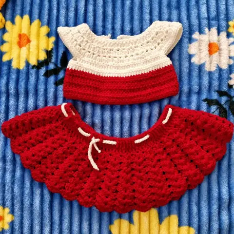 Red and white crochet top and skirt set