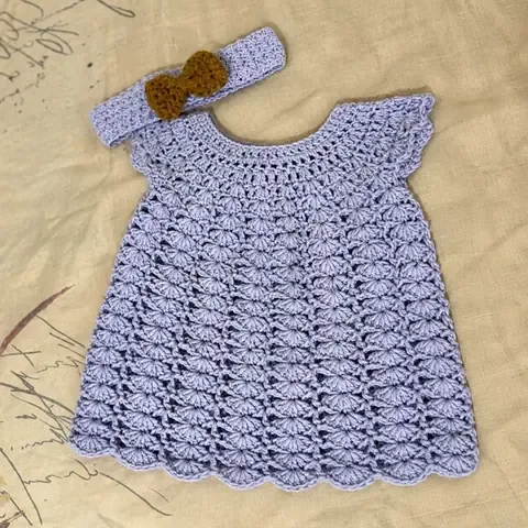 Lilac crochet baby frock with headband
