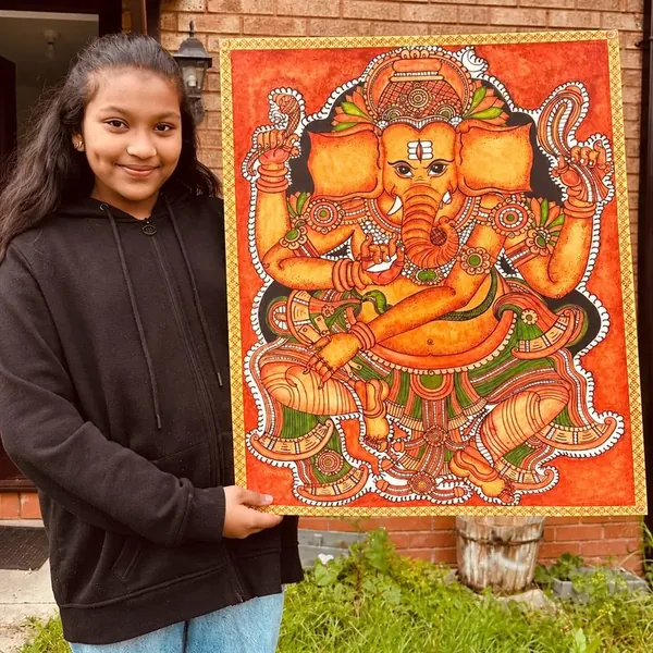 Student Arushi with her Ganesha mural